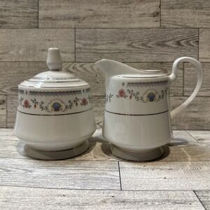 Sango China TIVOLI 8305 Cream Pitcher & Sugar Bowl w/ Lid Shells Flowers Vintage